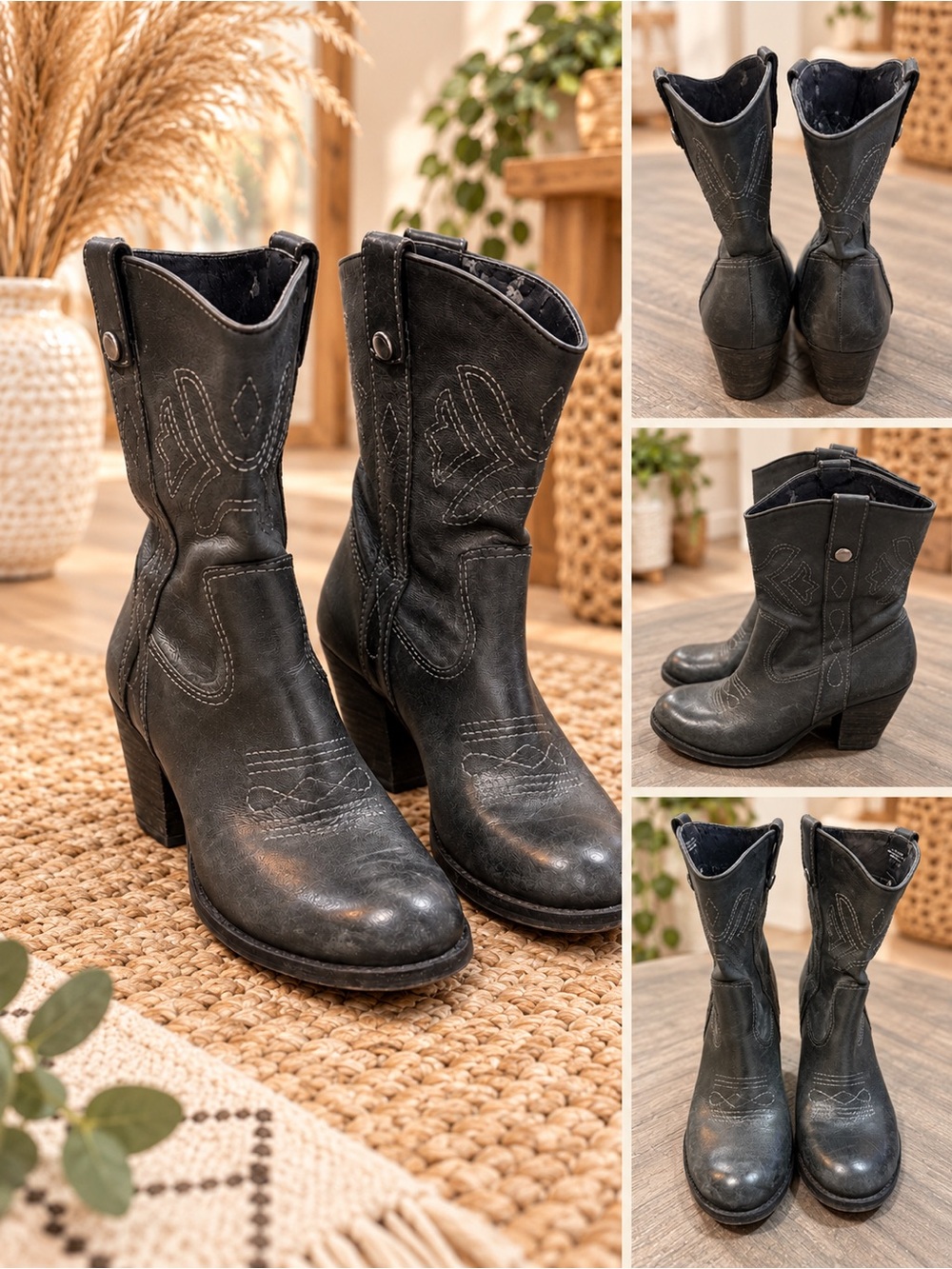 Gianni Bini women’s Black Western-Inspired Mid-Calf Heeled Boots Size 6 1/2